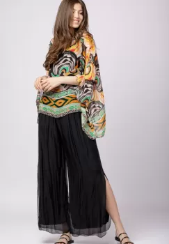 Pantaloni negri din matase naturala cu crapaturi laterale imagine