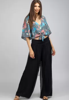 Pantaloni negri din matase naturala, tip salvari imagine