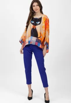 Pantaloni pana albastri din jerseu de vascoaza, casual imagine