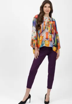 Pantaloni pana mov inchis din jerseu de vascoaza, casual imagine