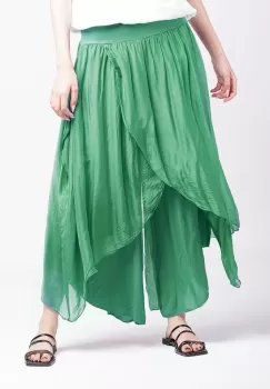 Pantaloni petrecuti din matase naturala verde smarald, tip salvari imagine