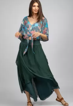 Pantaloni petrecuti din matase naturala verzi, tip salvari imagine