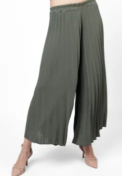 Pantaloni plisati, largi si drepti, kaki imagine