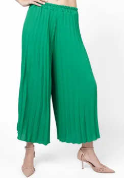 Pantaloni plisati, largi si drepti, verzi imagine