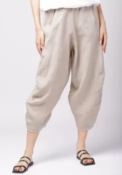 Pantaloni salvari din in, bej imagine