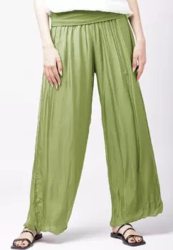 Pantaloni verde oliv din matase naturala, tip salvari imagine