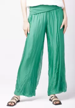 Pantaloni verzi din matase naturala, tip salvari imagine