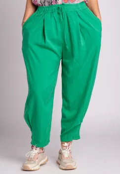 Pantaloni verzi, masura mare, din tencel, cu siret imagine