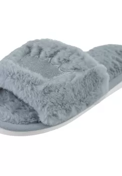 Papuci de casa gri cu coronita argintie brodata imagine
