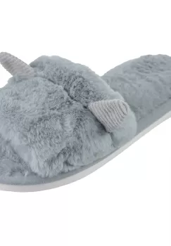 Papuci de casa gri cu urechiuse mici imagine