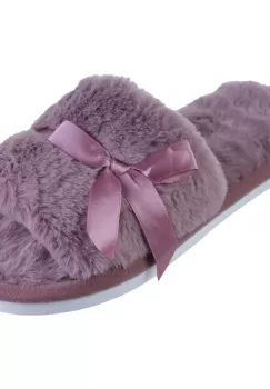 Papuci de casa roz inchis cu panglica si funda imagine
