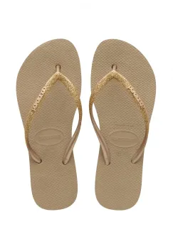 Papuci Havaianas cu talpa groasa din cauciuc natural,  bej cu glitter imagine