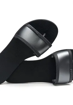 Papuci Havaianas slim din cauciuc natural cu banda gri si negru imagine