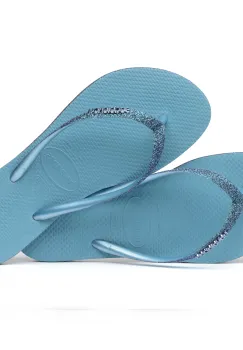 Papuci Havaianas slim din cauciuc natural cu glitter, albastru imagine