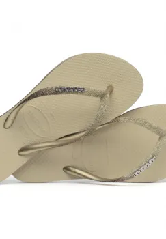 Papuci Havaianas slim din cauciuc natural cu glitter, gri nisipiu imagine