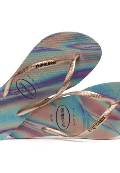 Papuci Havaianas slim din cauciuc natural, degrade cu gri metalizat si mov imagine