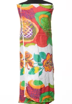 Pareo de plaja cu doua fete, cu flori portocalii, mov, verde si prosop bej pe verso imagine