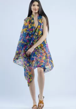 Pareo plaja din material plisat matasos si usor, imprimeu cercuri multicolore imagine