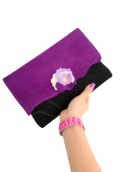 Plic handmade  din piele naturala, cu trandafir 3D multicolor,unicat imagine