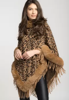 Poncho animal print camel, de oras, tivit cu blana imagine