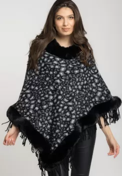 Poncho animal print negru, de oras tivit cu blana imagine