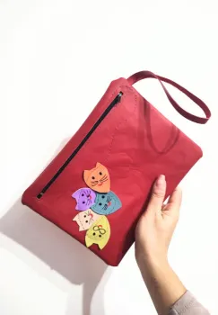 Portfard din piele naturala cu pisicute colorate imagine