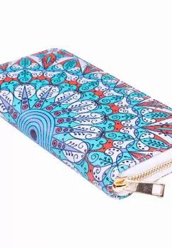 Portofel cu imprimeu mandale cu nuante de turcoaz si rosu imagine
