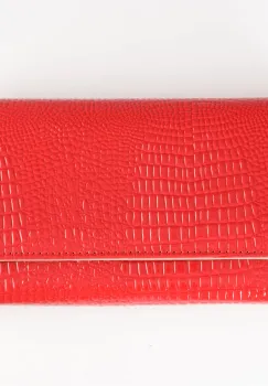 Portofel din piele naturala lucioasa, cu aspect piele de sarpe si prindere cu capsa, rosu imagine