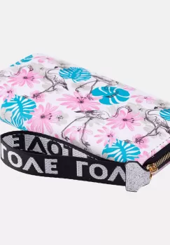 Portofel imprimeu flamingo si flori roz pe fond alb imagine