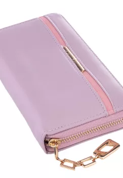 Portofel lila cu detaliu liniar la exterior si lant decorativ auriu imagine