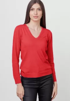 Pulover cu decolteu V, din vascoza, rosu imagine