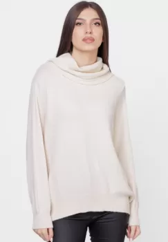 Pulover cu guler inalt elegant, din vascoza si lana, ivoriu imagine