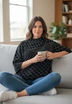 Pulover cu jocuri de linii albe  pe fond negru imagine