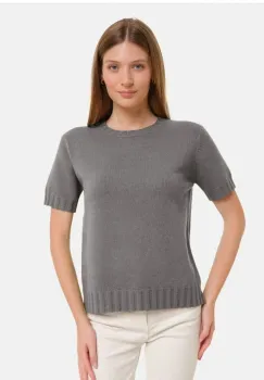 Pulover cu maneca scurta, la baza gatului, gri imagine