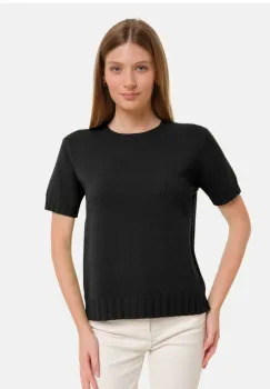 Pulover cu maneca scurta, la baza gatului, negru imagine