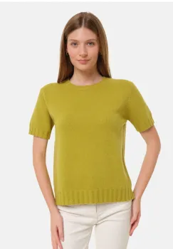 Pulover cu maneca scurta, la baza gatului, verde oliv imagine