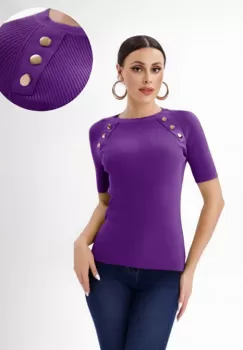 Pulover cu maneca scurta si nasturi metalici decorativi, mov imagine