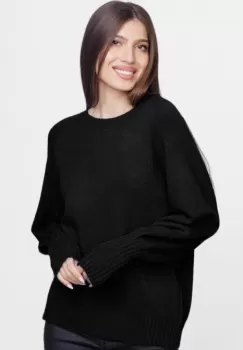 Pulover cu maneci bufante din vascoza si lana, negru imagine