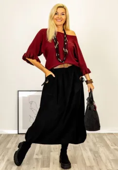 Pulover cu maneci scurte si volane la mansete din vascoza, bordo imagine