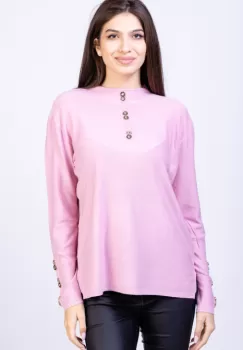 Pulover cu nasturei aurii pe decolteu si la maneci, roz imagine