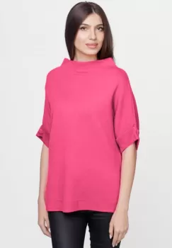 Pulover elegant cu maneca scurta si nasture, din vascoza, fucsia imagine