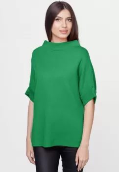 Pulover elegant cu maneca scurta si nasture, din vascoza, verde imagine