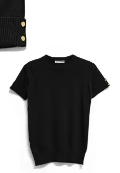 Pulover labaza gatului, cu maneca scurta si nasturei metalici, negru imagine