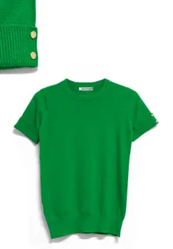 Pulover labaza gatului, cu maneca scurta si nasturei metalici, verde imagine