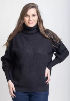 Pulover negru, oversize, pe gat imagine