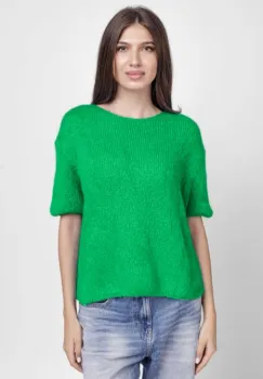 Pulover pufos cu maneca scurta, cu mohair si lana, verde imagine