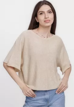 Pulover subtire si versatil cu maneca cazuta din bumbac, bej imagine