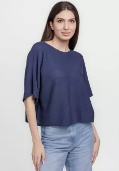 Pulover subtire si versatil cu maneca cazuta din bumbac, bleumarin imagine