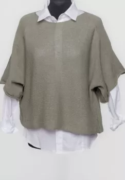 Pulover subtire si versatil cu maneca cazuta din bumbac, kaki imagine