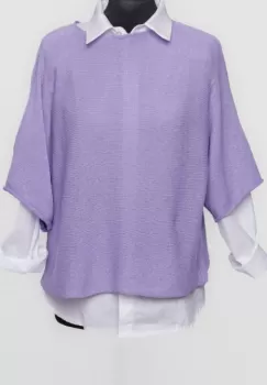 Pulover subtire si versatil cu maneca cazuta din bumbac, lila imagine